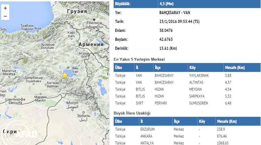 На востоке Турции произошло землетрясение