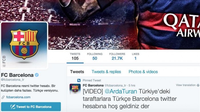 Твиттер Барселоны теперь и на турецком