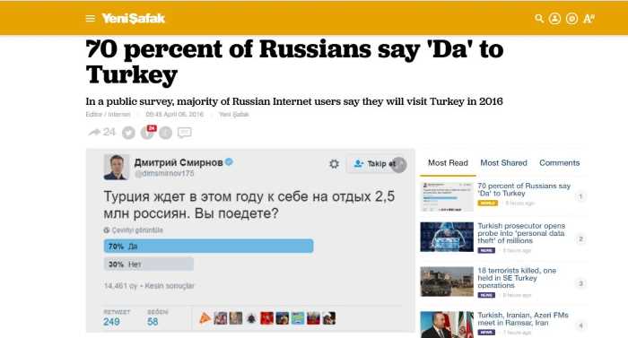 Статья в Yeni Safak вызывает интерес