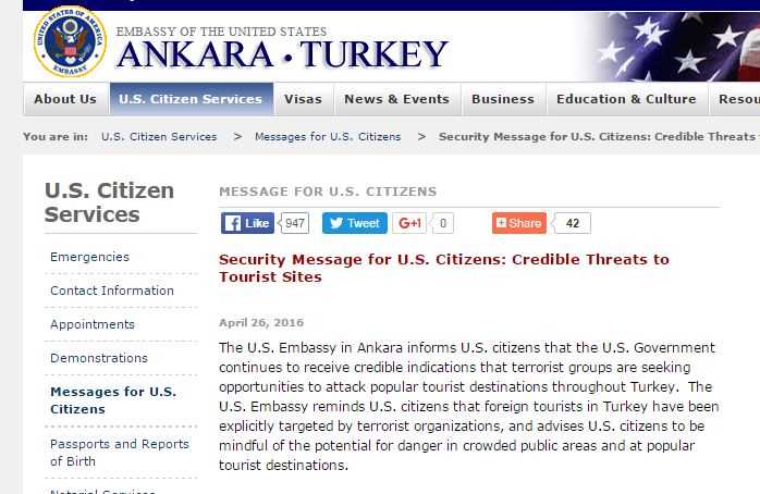 США предупреждает об угрозе туристам в Турции