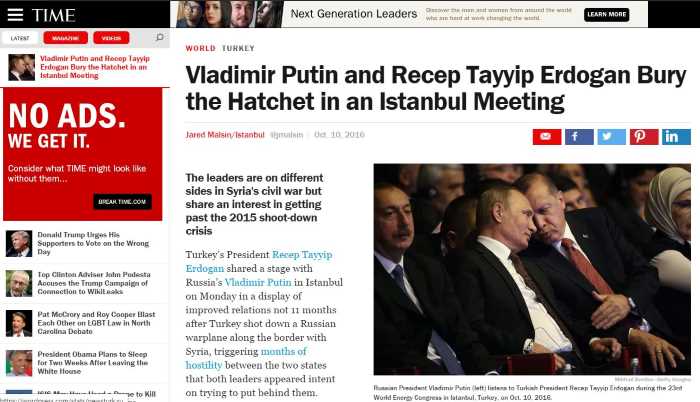 Путин и Эрдоган на встрече в Стамбуле закапывают топор войны