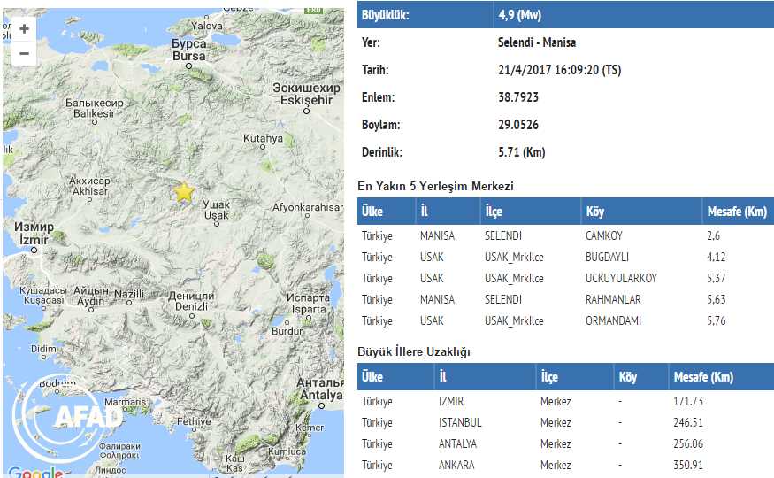 Землетрясение в Манисе ощущалось в нескольких городах