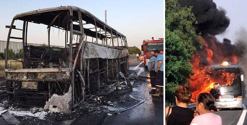 Рейсовый автобус сгорел дотла во время маршрута