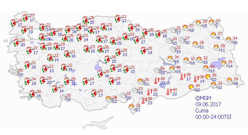 Грозы пройдут по всей территории Турции