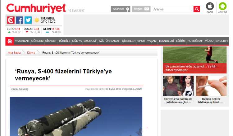 «Россия не даст Турции ракеты С-400»