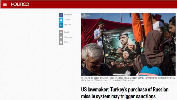 Закупка Турцией российских ЗРК может привести к санкциям