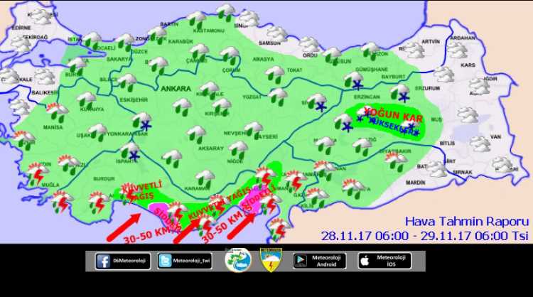 Ливни пройдут по всему южному побережью Турции