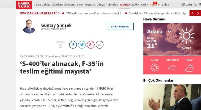 «С-400 будут куплены, подготовка к поставке Ф-35 — в мае»