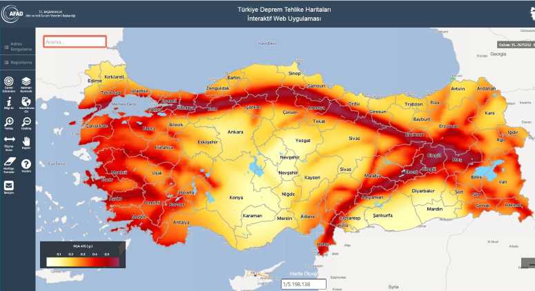 AFAD опубликовал карту сейсмоопасных зон Турции