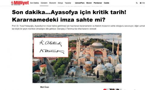 Решающая дата для Айя-Софьи! Подпись в указе поддельная?