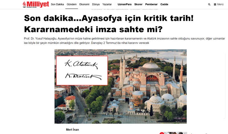 Решающая дата для Айя-Софьи! Подпись в указе поддельная?