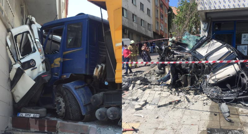Грузовик превратил 3 машины в металлолом в Стамбуле