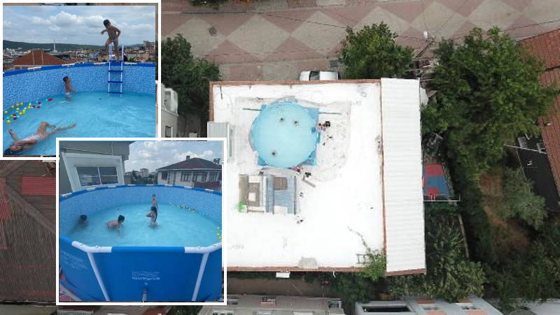 Дедушка поставил для внуков бассейн на крыше