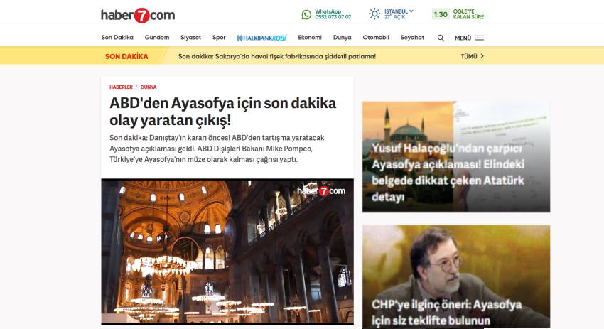 Сенсационный выпад США относительно Айя-Софьи!