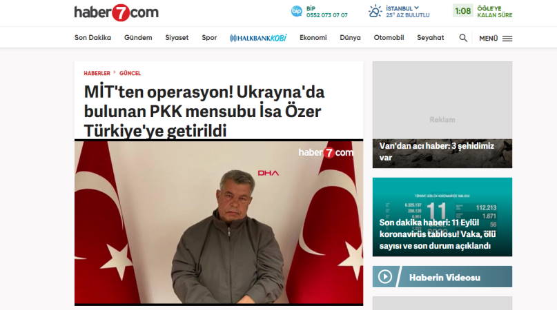 В Турцию из Украины доставлен член РПК Иса Озер