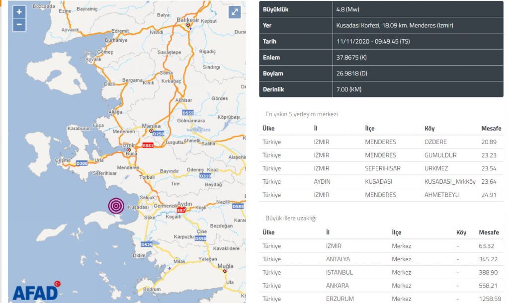 Землетрясение 4,8 балла у берегов Измира