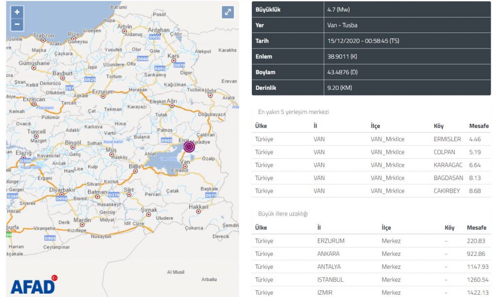 Восток Турции пережил землетрясение 4,7 балла
