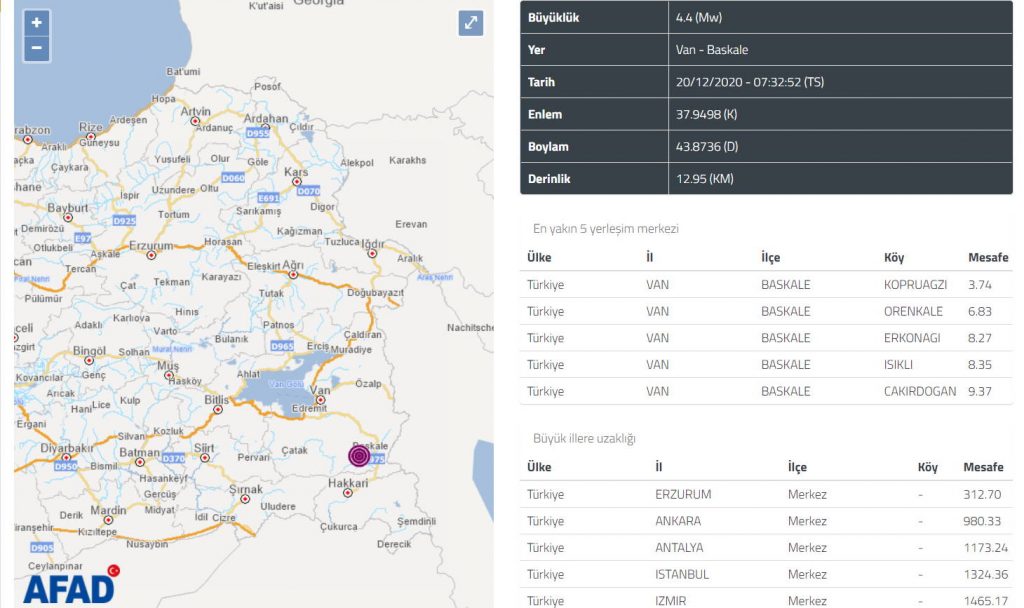 Землетрясения потрясли с утра Муглу и Ван