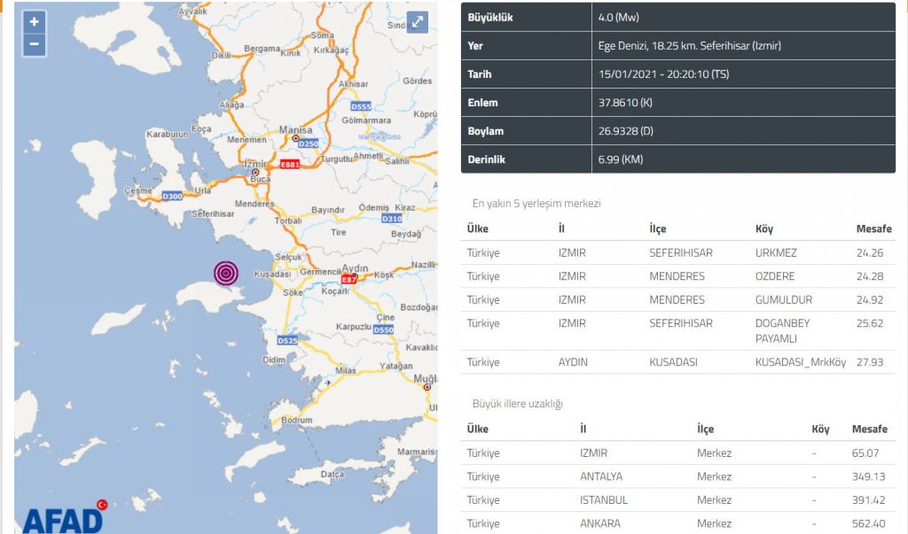 Землетрясение 4 балла потрясло Измир