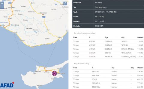 5 баллов потрясли в четверг Северный Кипр