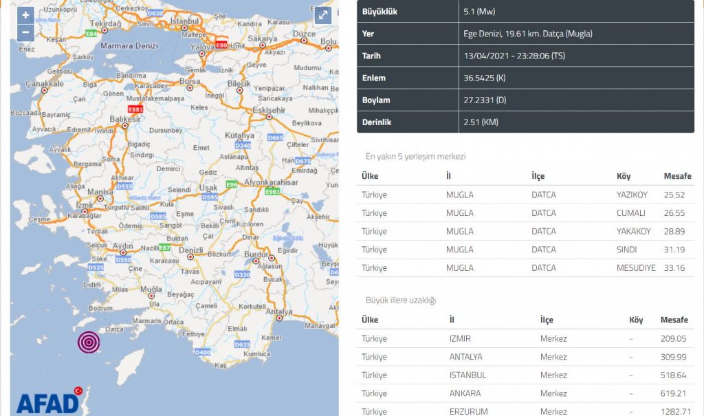 Мугла пережила ночью 5,1 балла