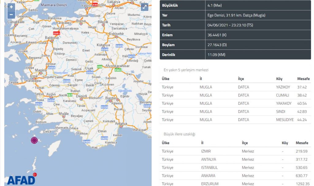 У берегов Датчи снова произошло землетрясение