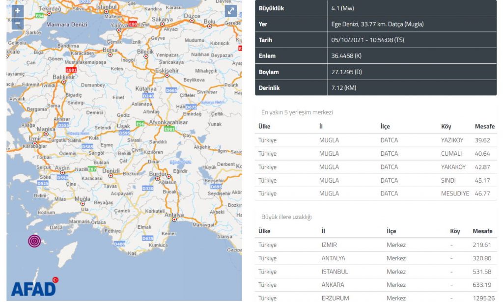 У берегов Муглы очередное землетрясение