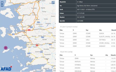 Землетрясения 5,1 и 4,3 балла потрясли Измир утром