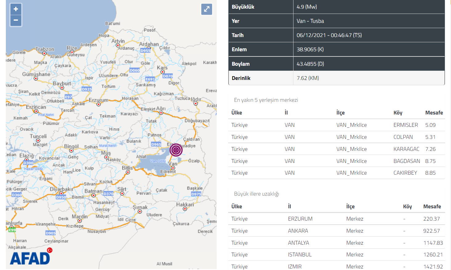 Восток Турции пережил ночью землетрясение 4,9 балла