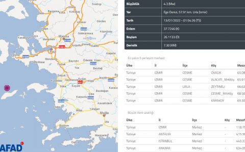 Землетрясение 4,3 балла произошло у берегов Измира