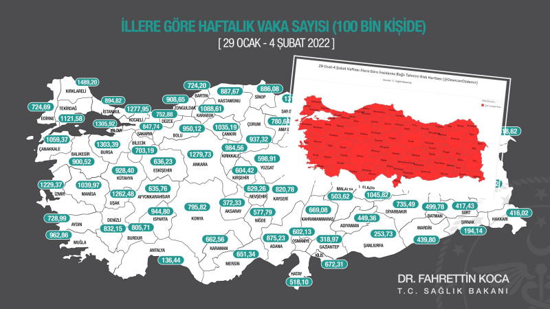 Недельная карта заражений Турции впервые полностью покраснела