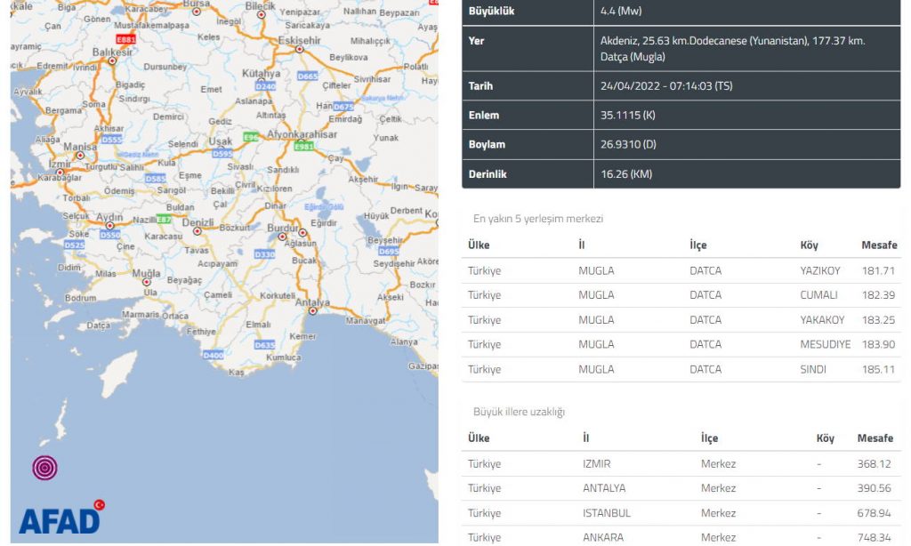 Побережье Муглы и Анталии ощутило утреннее землетрясение
