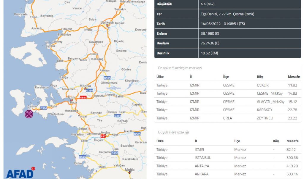 Побережье Измира потрясло ночное землетрясение