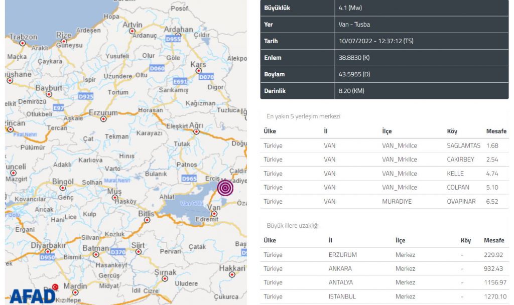 Землетрясение силой 4,1 балла потрясло восточную Турцию